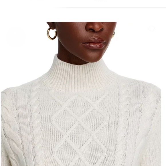 Luxurious 100% Cashmere Mock Neck Cable Cashmere Sweater By Aqua in Oatmeal - Picture 8 of 8